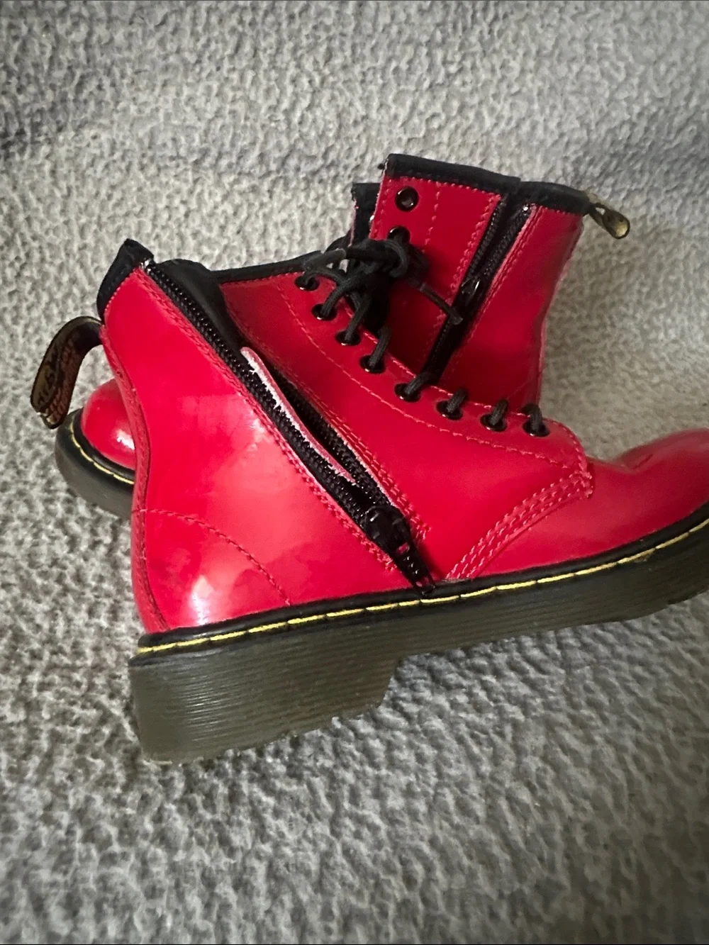 Dr. Martens Kids Red Patent Lace-Up Boots